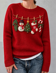 Women Vintage Christmas Print Cozy Casual Sweater