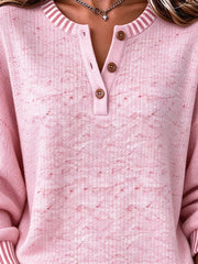 Casual Striped Solid Henley Collar Long Sleeve Sweatshirt