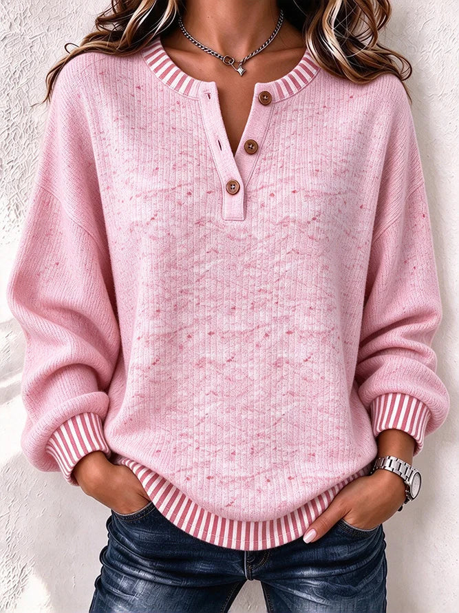 Casual Striped Solid Henley Collar Long Sleeve Sweatshirt