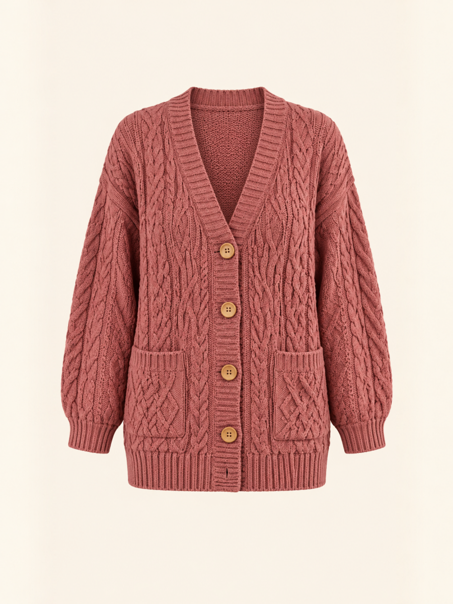 Cable Knit Button Front Pocket Cardigan