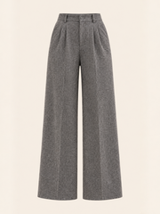 Grey Speckled Pleated High Waist Wide Leg Trousers