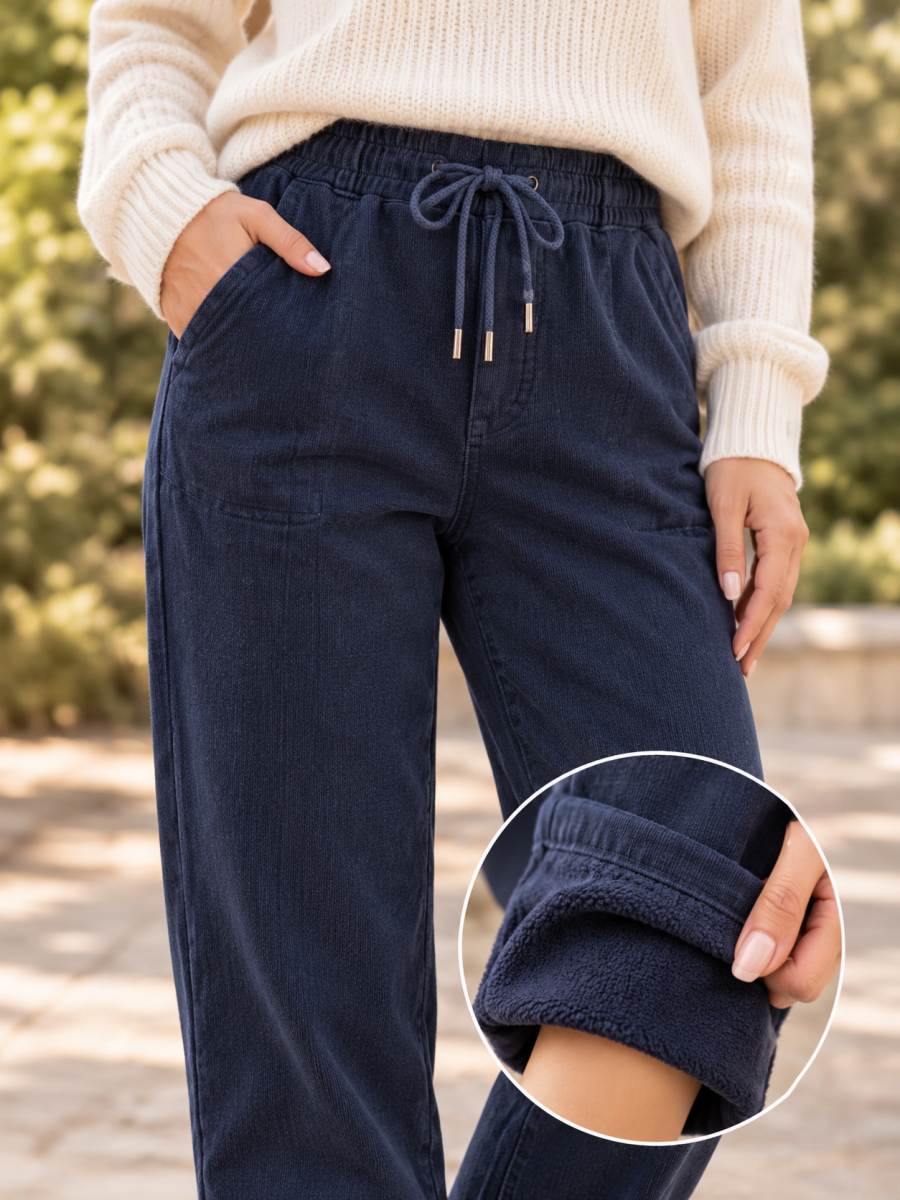 Navy Drawstring Elastic Waist Straight Leg Pants