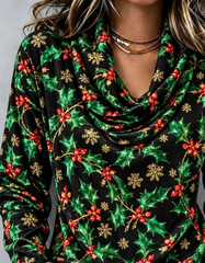 Women Christmas Vintage Blouse Halter Neck Long Sleeve Top