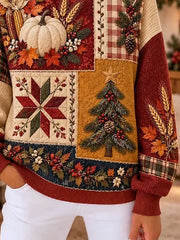 Casual Maple Leaf Crew Neck Cozy Long Sleeve Sweatshirt