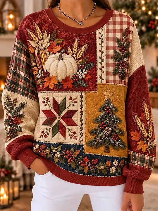 Casual Maple Leaf Crew Neck Cozy Long Sleeve Sweatshirt