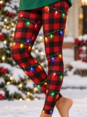 Women Plaid Casual All Season Festive Long Leggings