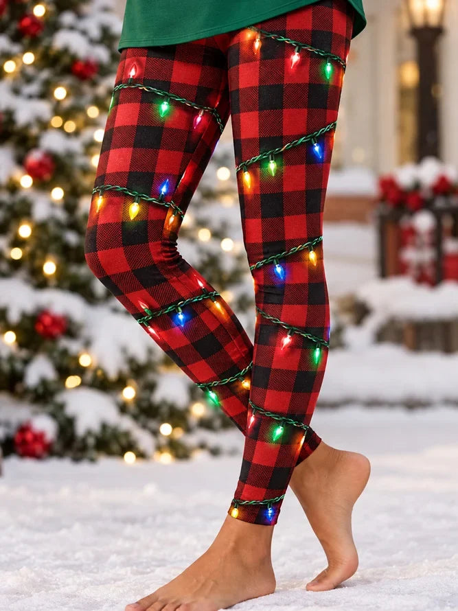 Women Plaid Casual All Season Festive Long Leggings