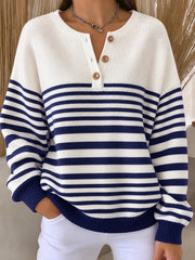 Casual Striped Henley Collar Relaxed Long Sleeve Sweatshirt