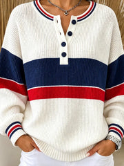 Casual Striped Color Block  Henley Collar Sporty Long Sleeve Sweatshirt