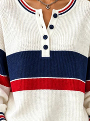 Casual Striped Color Block  Henley Collar Sporty Long Sleeve Sweatshirt