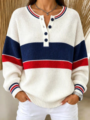 Casual Striped Color Block  Henley Collar Sporty Long Sleeve Sweatshirt
