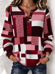 Casual Geometric Leopard Henley Collar Long Sleeve Sweatshirt