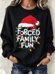 Casual Text Letters Christmas Hat Crew Neck Long Sleeve Sweatshirt