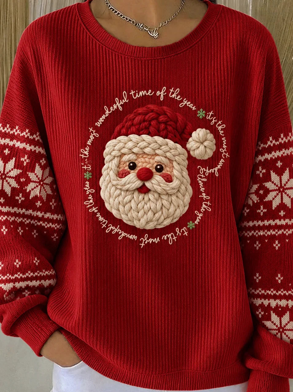 Casual Santa Claus Cheerful Crew Neck Long Sleeve Sweatshirt