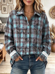 Women's Oversized Romantic Plaid Button Down Shirt