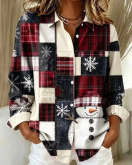 Unique Lapel Button Plaid Christmas Style Shirt