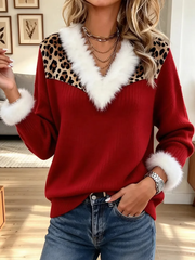 Vintage Leopard Patchwork Knitted Art Casual Stylish Long Sleeve Sweater