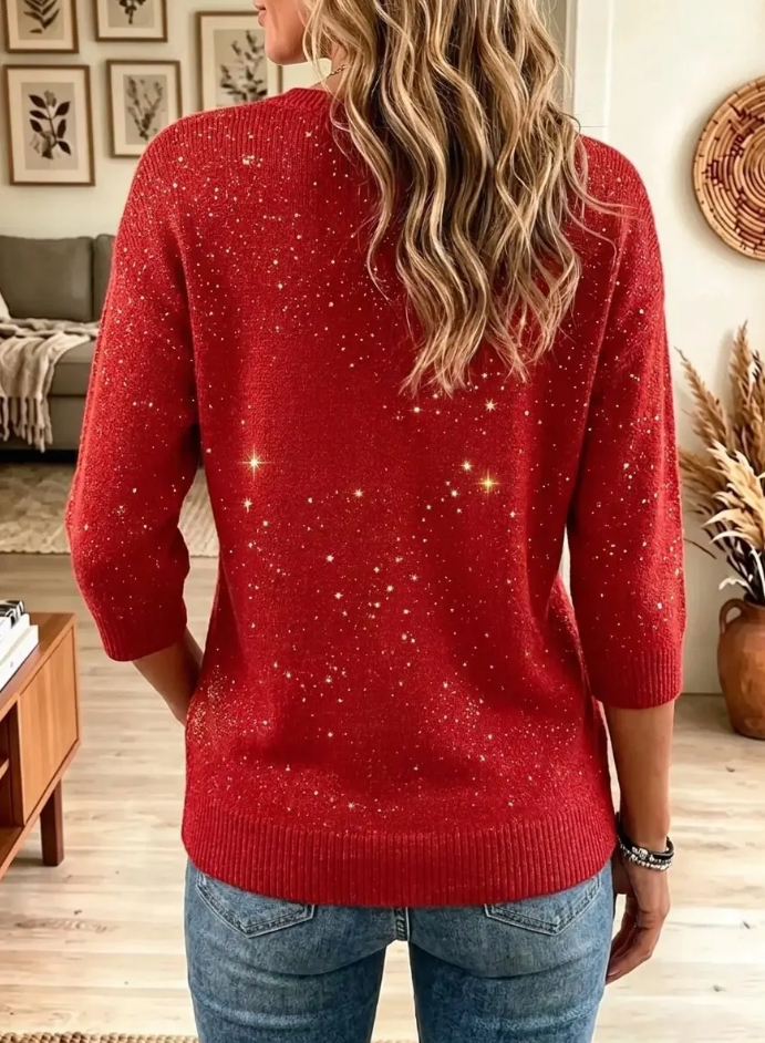 Women's Glitter Merry Christmas Cross V Neck Sweater
