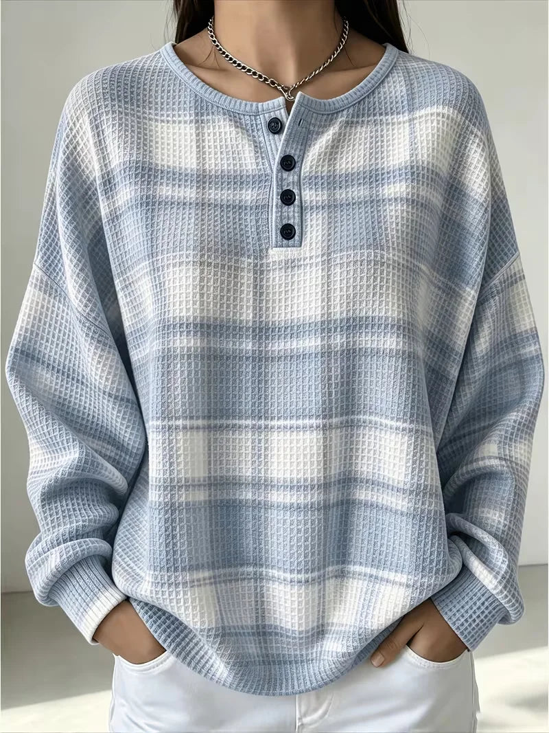 Casual Plaid Crew Neck Long Sleeve Sweatshirt