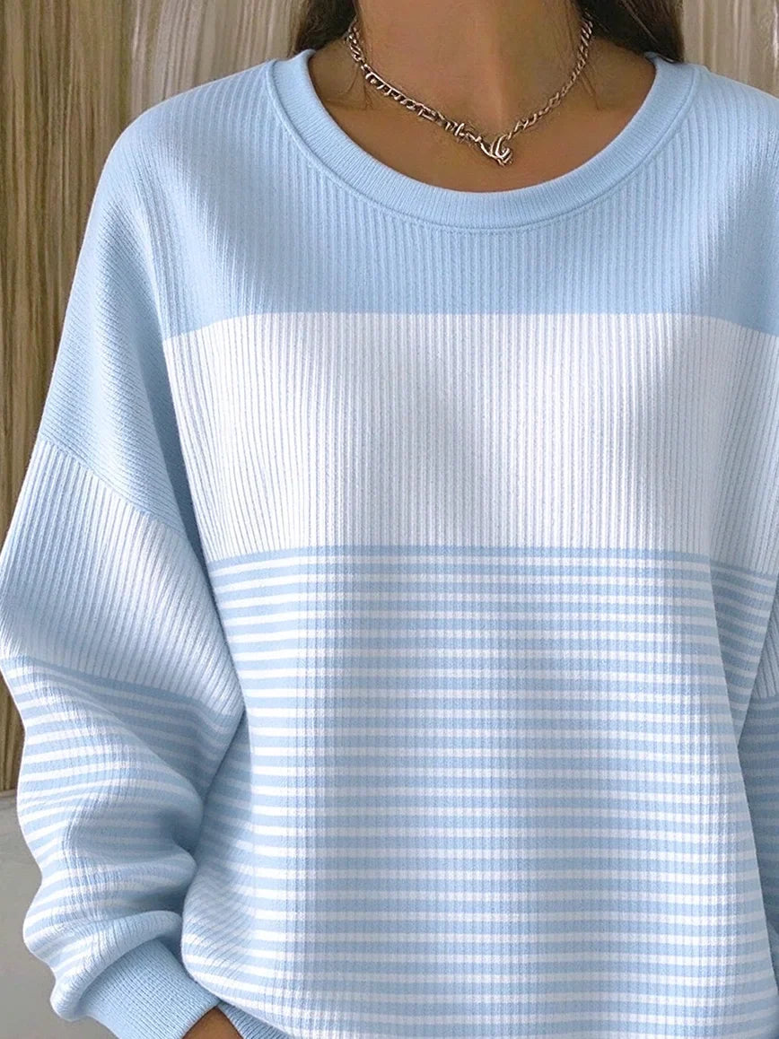 Casual Striped Crew Neck Long Sleeve Sweatshirt