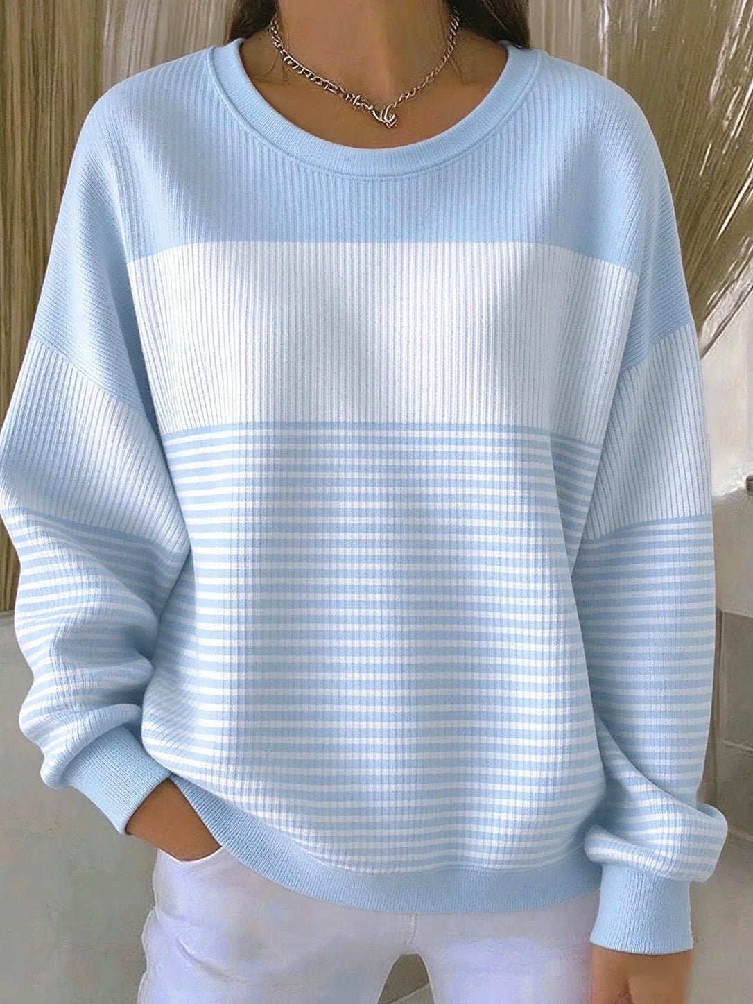 Casual Striped Crew Neck Long Sleeve Sweatshirt