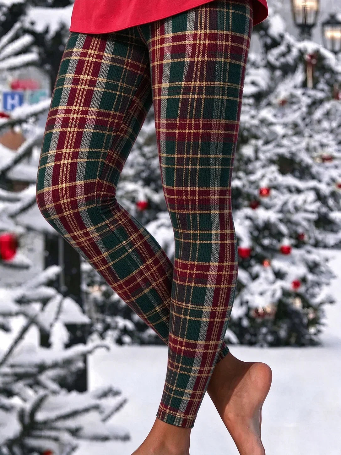 Women Plaid Casual All Season Printing Long Leggings