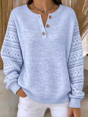 Casual Geometric Henley Collar Long Sleeve Sweatshirt