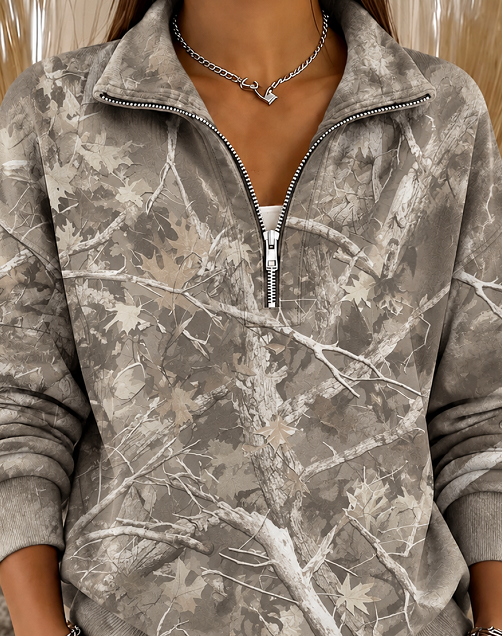 Casual Abstract Outdoor Half Open Collar Long Sleeve Sweatshirt