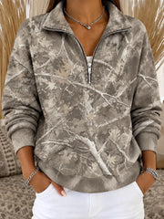 Casual Abstract Outdoor Half Open Collar Long Sleeve Sweatshirt