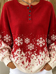 Women Christmas Elegant Henley Collar Casual Spring/Fall Long Sleeve Sweatshirt