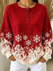 Women Christmas Elegant Henley Collar Casual Spring/Fall Long Sleeve Sweatshirt