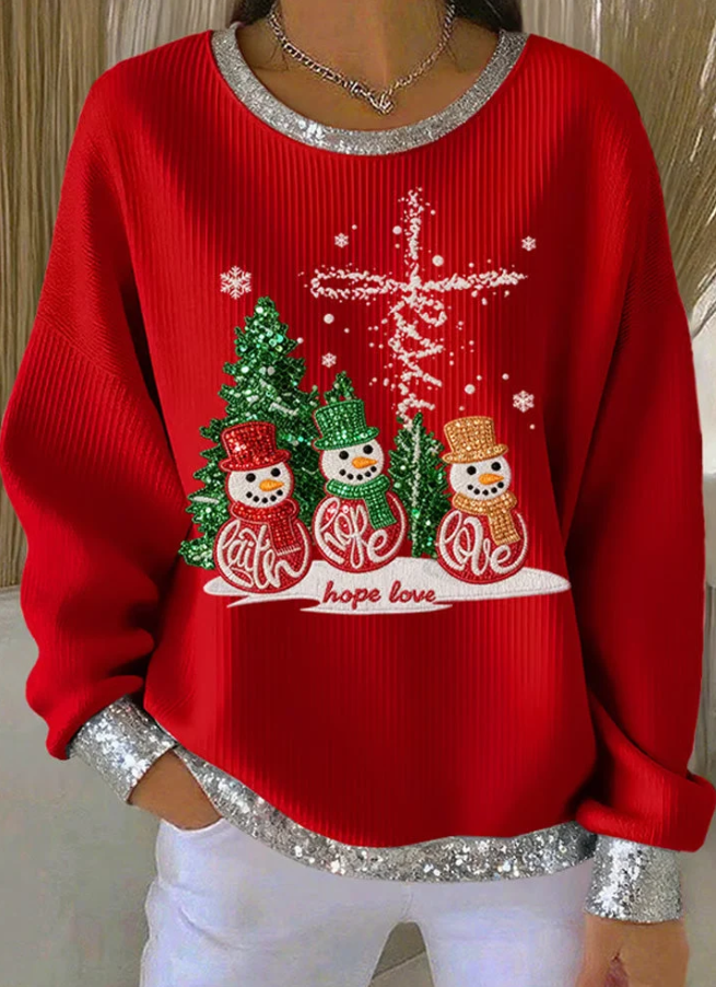 Women Elegant Art Christmas Snowman Casual Sweatshirt
