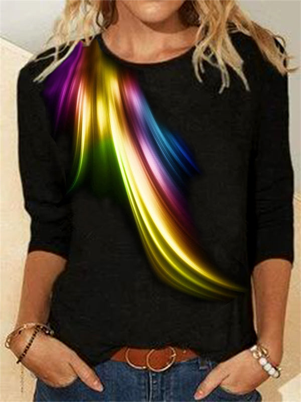 Gradient Pattern Crew Neck Long Sleeve Casual T-shirt