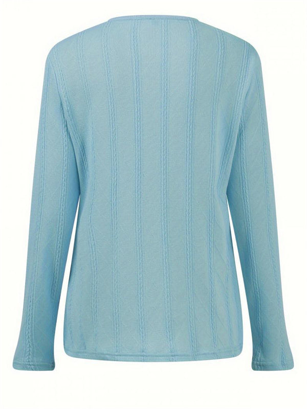 Crew Neck Long Sleeve Plain Regular Fit Blouse