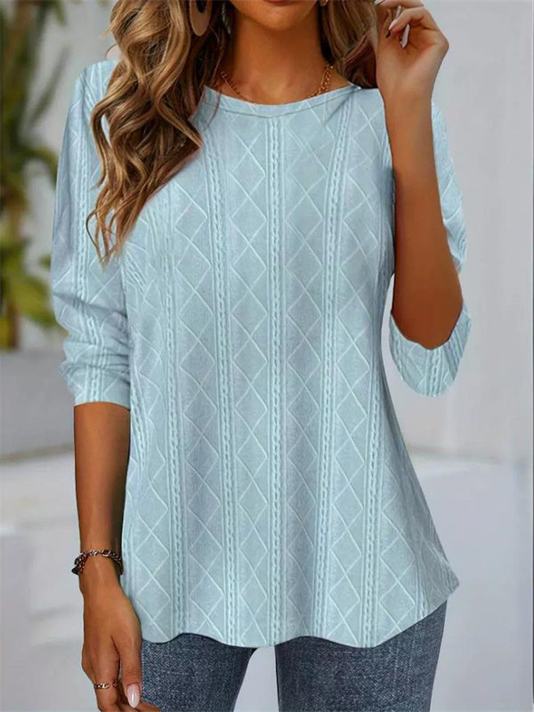 Crew Neck Long Sleeve Plain Regular Fit Blouse