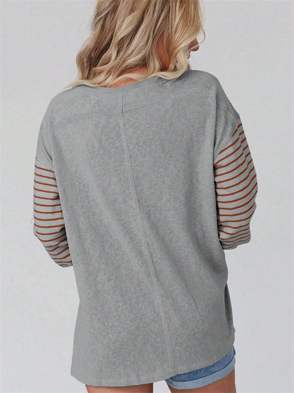Striped Crew Neck Long Sleeve Loose Blouse