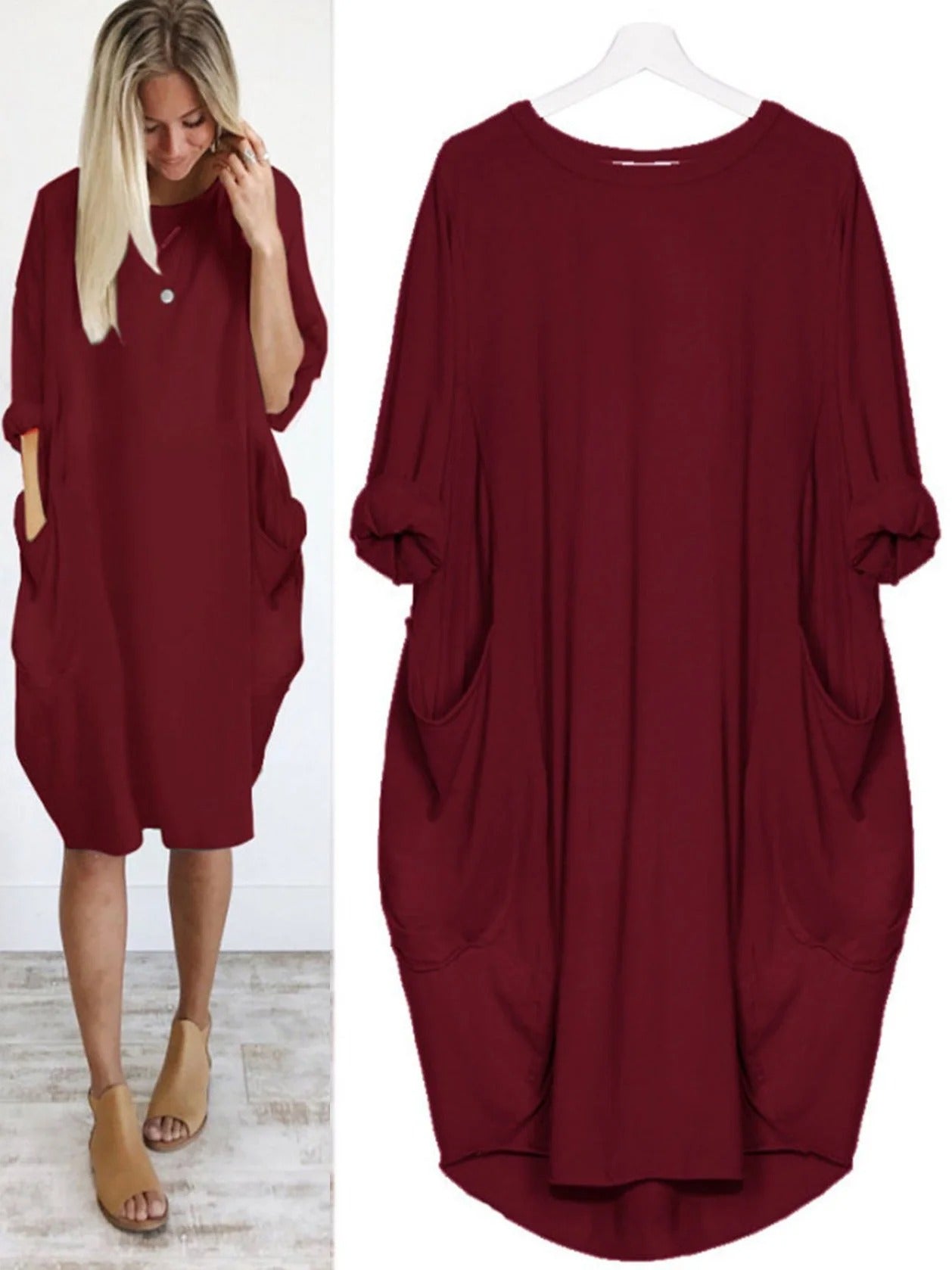 Solid Crew Neck Short Sleeve Loose Blouse