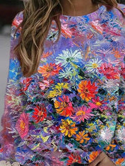 Multicolor Floral Print Casual Crew Neck Long Sleeve Loose Sweatshirt