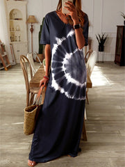 Ombre/tie-Dye Short Sleeve Knitting Maxi Dress