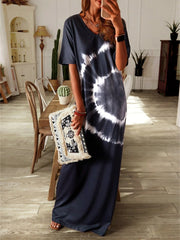 Ombre/tie-Dye Short Sleeve Knitting Maxi Dress