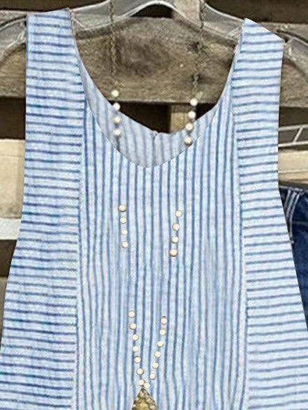 Blue Striped Casual Layered Hem Sleeveless Tank Top