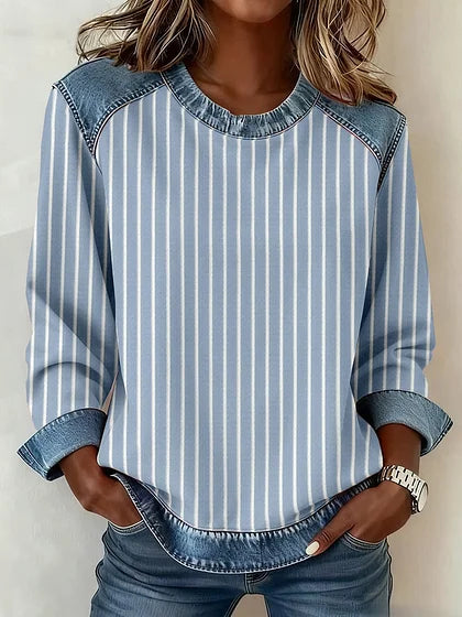 Women's Striped Pattern Patchwork Art Sweatshirt