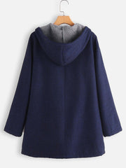 Solid Color Hooded Zipper Long Sleeves Fleece Warm Coat