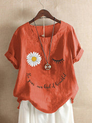 Daisy Letter Print Round Neck Short Sleeves T-shirt