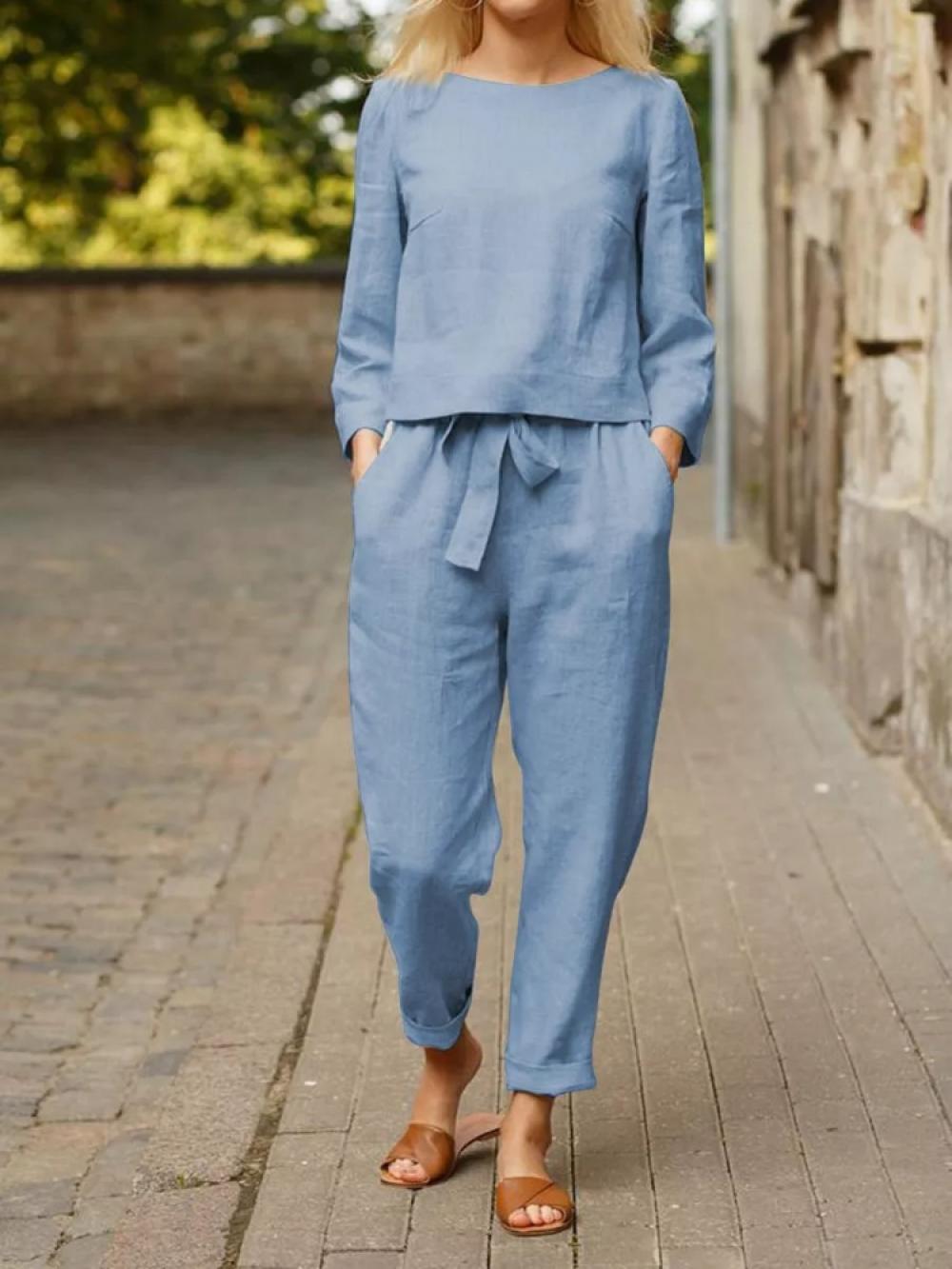 Solid Color Casual Long Sleeves Two Piece Suit