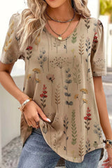 Floral Print V-Neck Short Sleeve T-Shirt