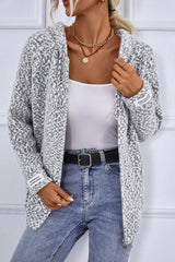 Geometric Hooded Long Sleeve Pocket Stitching Casual Cardigan