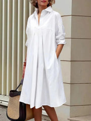 Basic Lapel Long Sleeve Plain Mini Dress