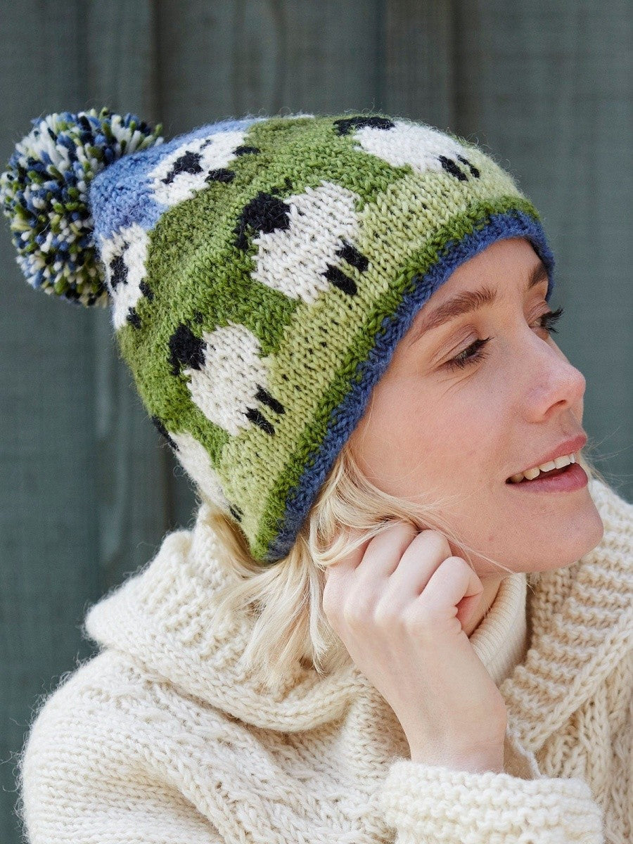 Cozy Hand-Knit Wool Beanie with Cute Sheep Design-Winter Warm Hat