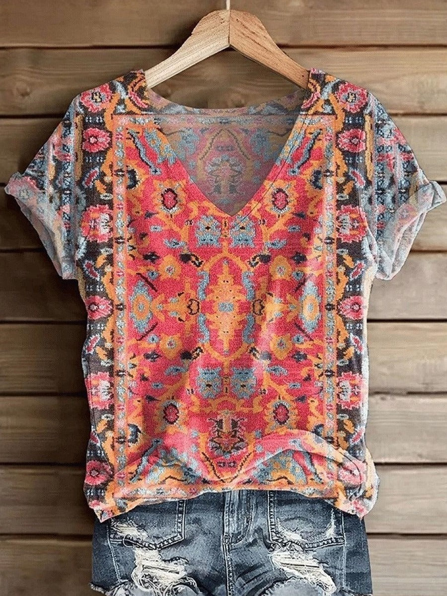 Vintage V-neck Short Sleeve Tops